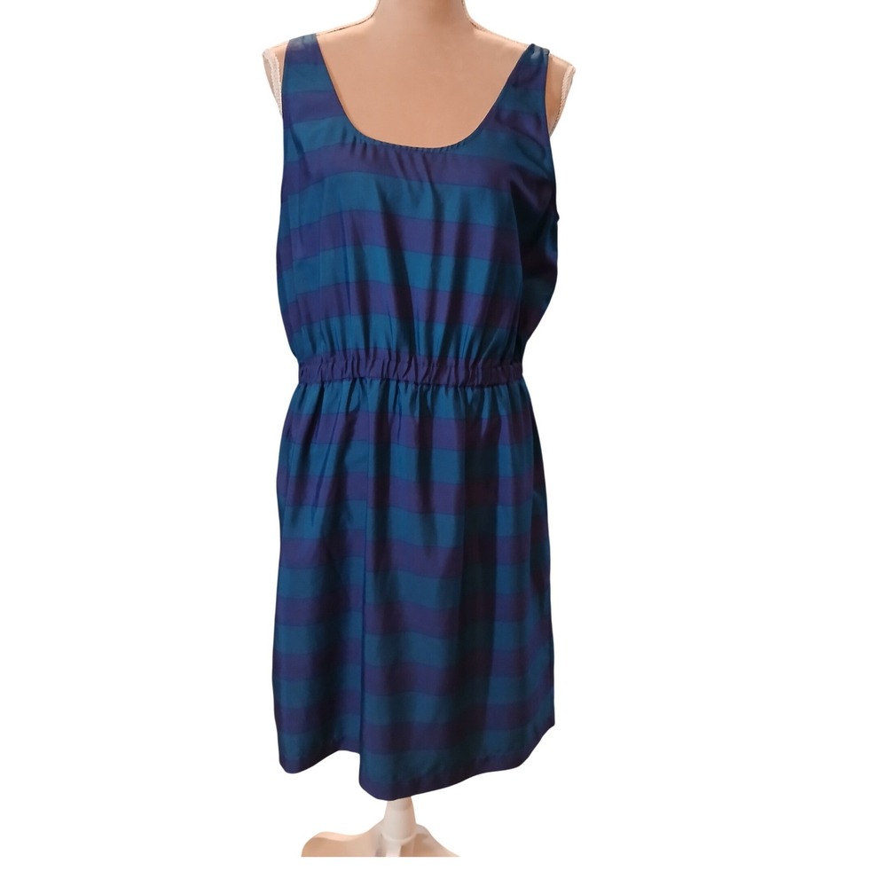 Ann Taylor LOFT Large Striped Sleeveless Elastic Waist Dress Blue Purple